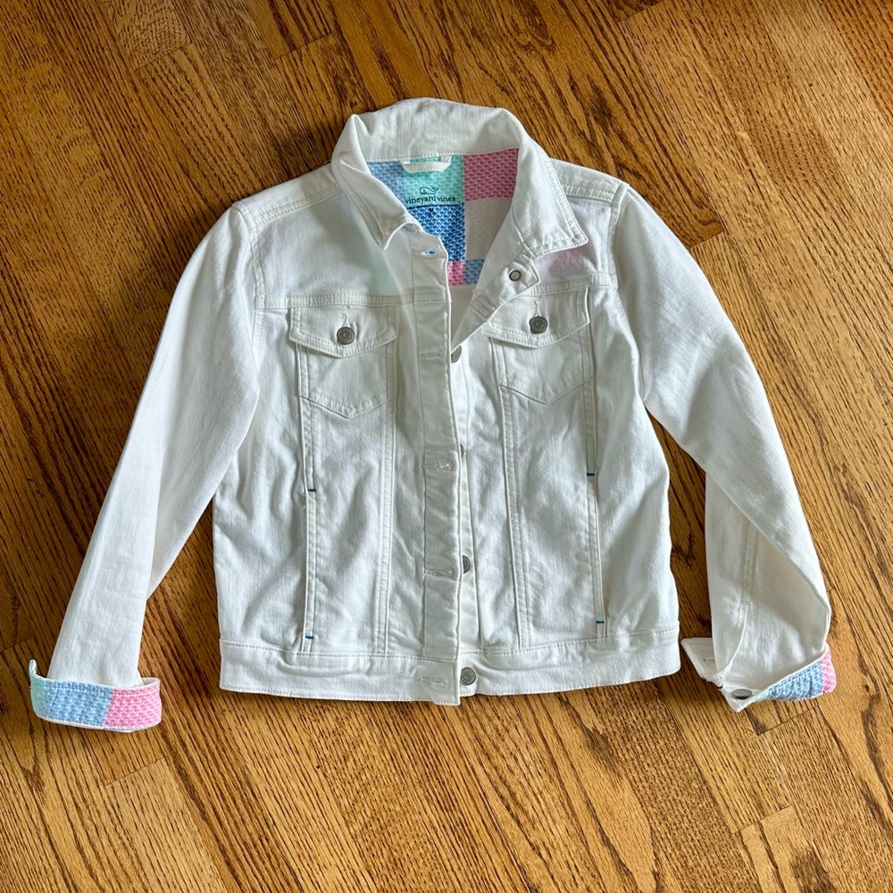 Vineyard Vines White Jean Jacket with Pink and Blue Accents